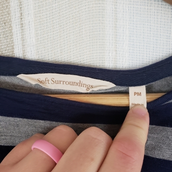 Soft Surroundings Striped Jersey Knit Tunic Dress Blue Gray Size Petite Medium - Picture 7 of 8